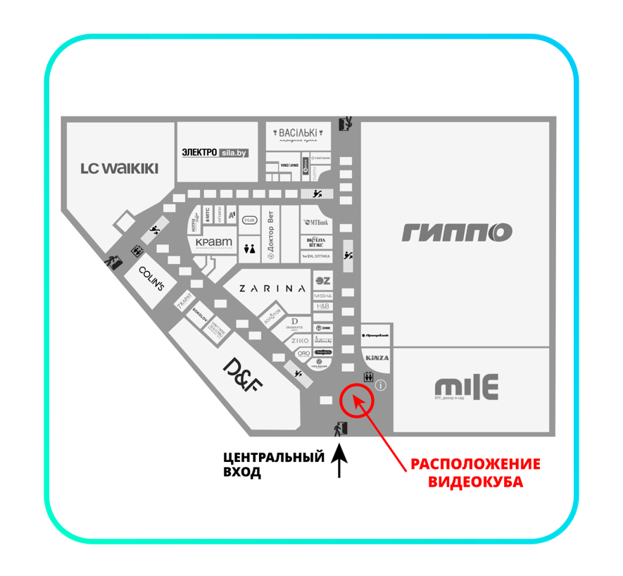 Схема размещения видеорекламы в ТЦ МОМО