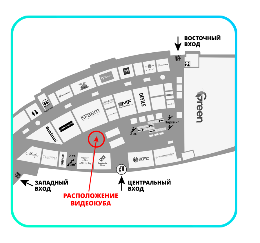 Схема размещения видеокуба в ТЦ «ARENA CITY»
