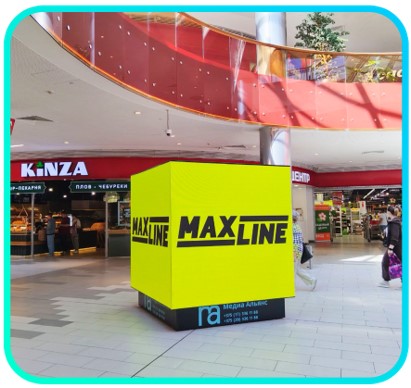 Мультимедийный четырехсторонний  видеоэкран в ТЦ "МОМО"